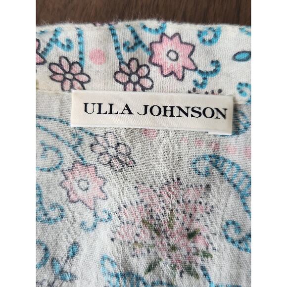 Ulla Johnson Rhia Blouse Floral Cotton Peasant Boho Tie Neck Top Size 6 - Picture 5 of 9
